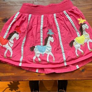 Mini Boden Girls Carousel Horse Appliqué Pink Smocked Skirt Size 5-6Y